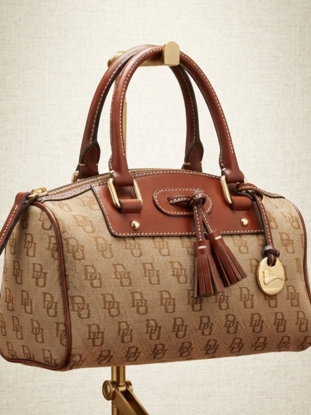 Vintage Dooney & Bourke Brown Signature Canvas & Leather Shoulder Bag